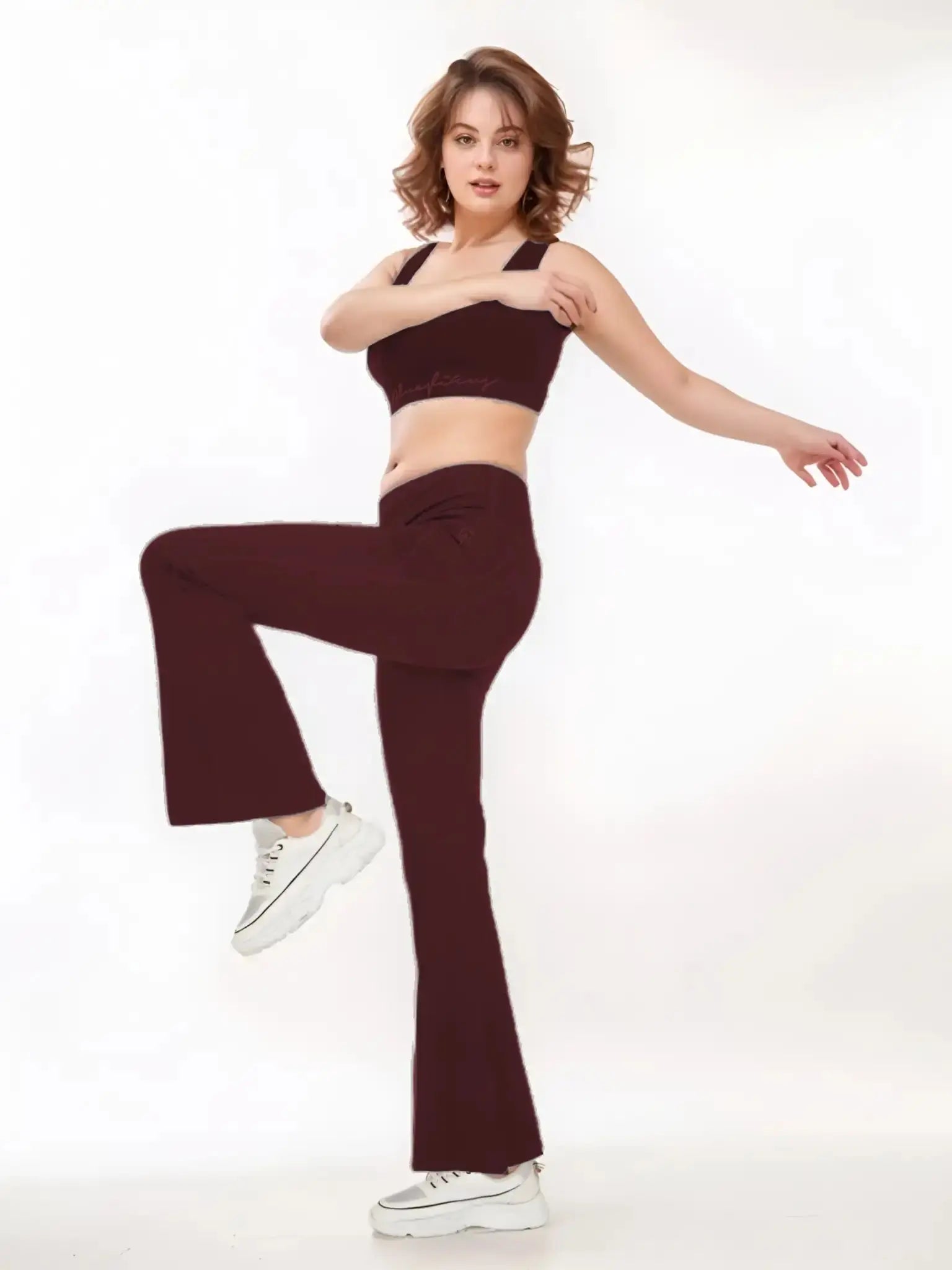 Women’s Solid Track Pants – High Waist, Flared Ankle-Length Dryfit Workout & Casual Wear Blueficus